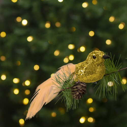 Ornament de Crăciun - pasăre cu sclipici - cu clemă, diverse culori - 2 buc/pachet